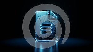 3d rendering wireframe neon glowing symbol of file alt on black background with reflection