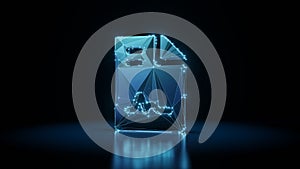 3d rendering wireframe neon glowing symbol of file contract on black background with reflection