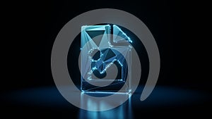 3d rendering wireframe neon glowing symbol of file image on black background with reflection