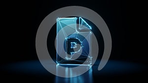 3d rendering wireframe neon glowing symbol of file PowerPoint on black background with reflection