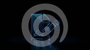 3d rendering wireframe neon glowing symbol of file signature on black background with reflection