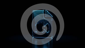 3d rendering wireframe neon glowing symbol of file video on black background with reflection