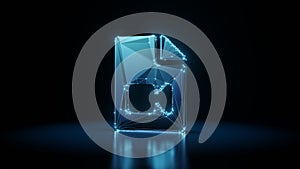 3d rendering wireframe neon glowing symbol of file video on black background with reflection