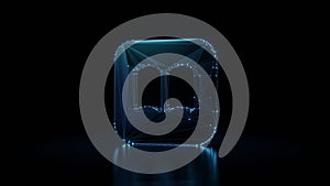 3d rendering wireframe neon glowing symbol of iBook on black background with reflection