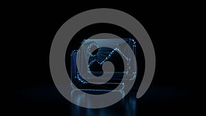 3d rendering wireframe neon glowing symbol of images on black background with reflection