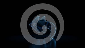 3d rendering wireframe neon glowing symbol of reply all on black background with reflection