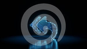 3d rendering wireframe neon glowing symbol of reply all on black background with reflection