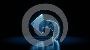 3d rendering wireframe neon glowing symbol of reply on black background with reflection