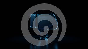3d rendering wireframe neon glowing symbol of social dislike on black background with reflection