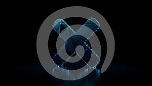 3d rendering wireframe neon glowing symbol of times on black background with reflection