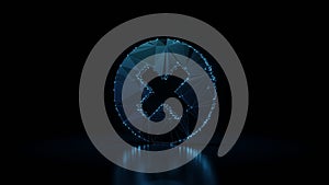 3d rendering wireframe neon glowing symbol of times circle on black background with reflection