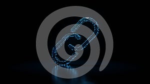 3d rendering wireframe neon glowing symbol of unlink on black background with reflection