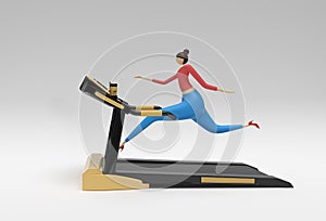 3d Rendering Woman Running Treadmill Machine on a Fitness Background