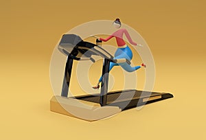 3d Rendering Woman Running Treadmill Machine on a Fitness Background