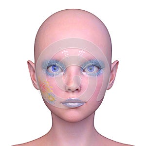 3D rendering of a woman\'s face close-up