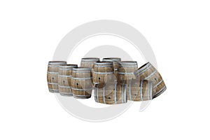 3D rendering of wooden barrels isolated on a white background.