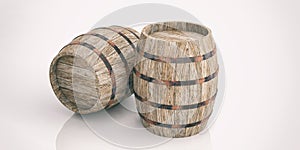 3d rendering wooden barrels on white background