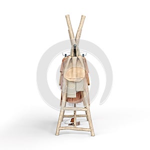 A 3d rendering of a wooden clothing rack