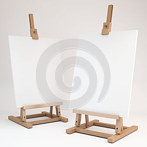 3d rendering of a wooden easel on white background