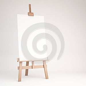 3d rendering of a wooden easel on white background