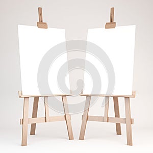 3d rendering of a wooden easel on white background