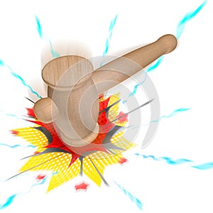 3D Rendering of a Wooden Hammer Smashes