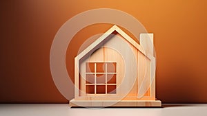 3D rendering of a wooden house model.