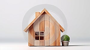 3D rendering of a wooden house model.