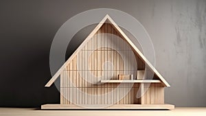 3D rendering of a wooden house model.