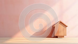 3D Rendering of a wooden model of a house with light and shadow.