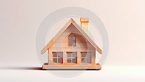 3D Rendering of a wooden model of a house on a wooden base.