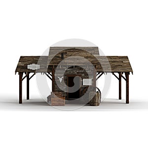 3D rendering of a wooden Western-style barn on a white background