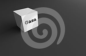 3D RENDERING WORD Gaza WRITTEN ON WHITE CUBE