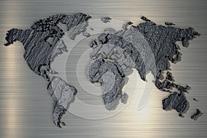 3d rendering World map of rough stone texture