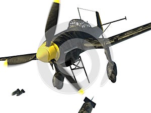 3D rendering of a world war two german dive bomber diving