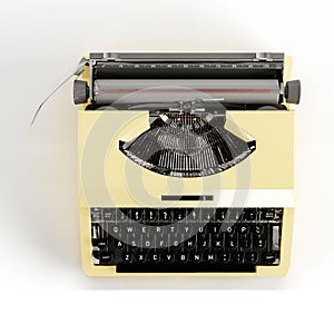 3D rendering of a yellow old typing machine isolated on a white background