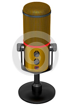 3D rendering of yellow studio condenser microphone isolated on white background