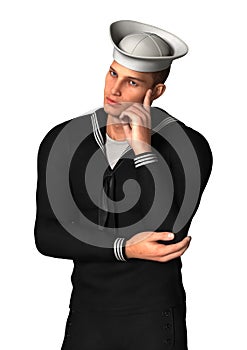 3D Rendering Young Seaman on White