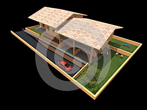 3D RenderPerspective view of a multi-family detached house