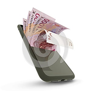 3D rending of CFA Frank notes inside a mobile phone