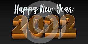3D Rendition of Happy New Year 2022 with Gold and White Text