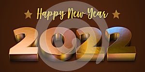 3D Rendition of Happy New Year 2022 with Golden Text