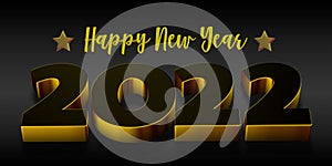 3D Rendition of Happy New Year 2022 with Golden Text