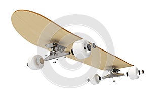 3d rendring disassembled schematic skateboard on white background