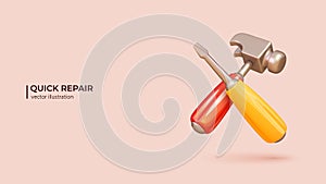 3d Repair Concept. 3D Vector illustration