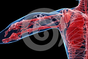 3D representation emphasizing pain inflammation in joint, interplay of bones, muscles, tendons