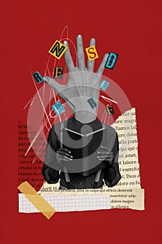 3d retro abstract creative artwork template collage of guy palm instead head reading book isolated painting background