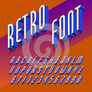 3D retro alphabet font. Three-dimensional effect letters, numbers and symbols with shadow.