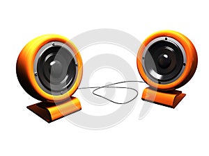 3d retro stereo speakers orange over white