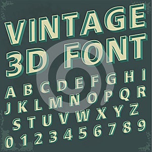 3d Retro type font, vintage typography